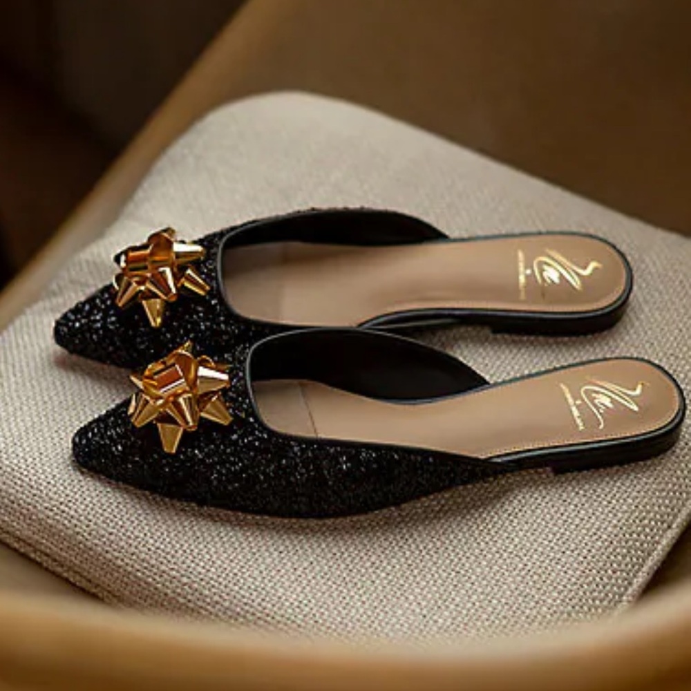 Antonio Melani x The Nat Note Estrella Textured Ornamented Bow Dress Mules Sz 8M